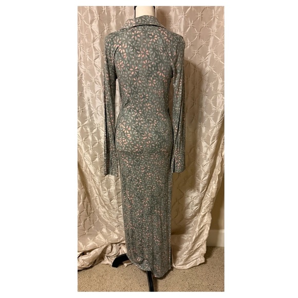 Free People Shayla Wrap Midi Dress Mint Combo Green Floral Long Sleeve - Picture 4 of 10